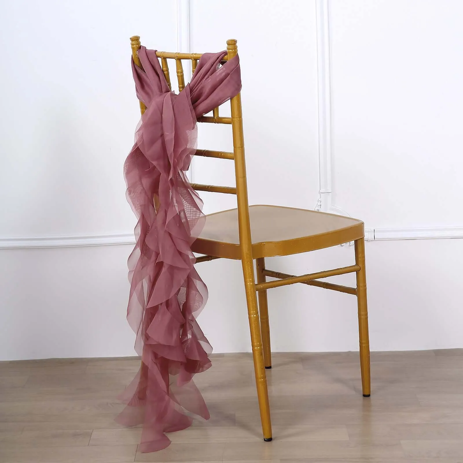 1 Set Mauve Cinnamon Rose Chiffon Hoods With Ruffles Willow Chair Sashes