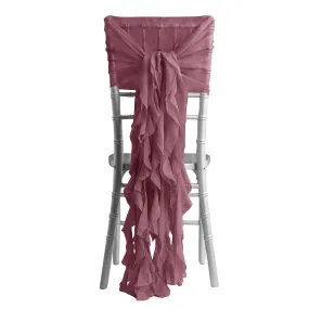 1 Set Mauve Cinnamon Rose Chiffon Hoods With Ruffles Willow Chair Sashes