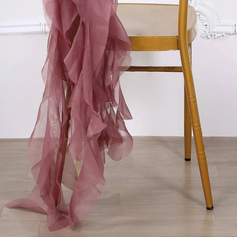 1 Set Mauve Cinnamon Rose Chiffon Hoods With Ruffles Willow Chair Sashes