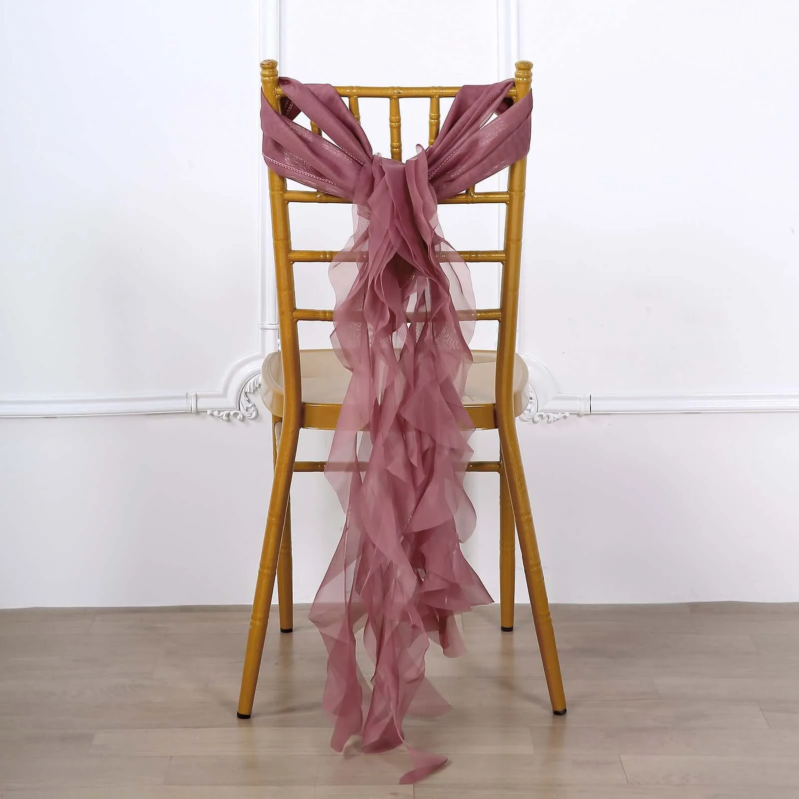 1 Set Mauve Cinnamon Rose Chiffon Hoods With Ruffles Willow Chair Sashes