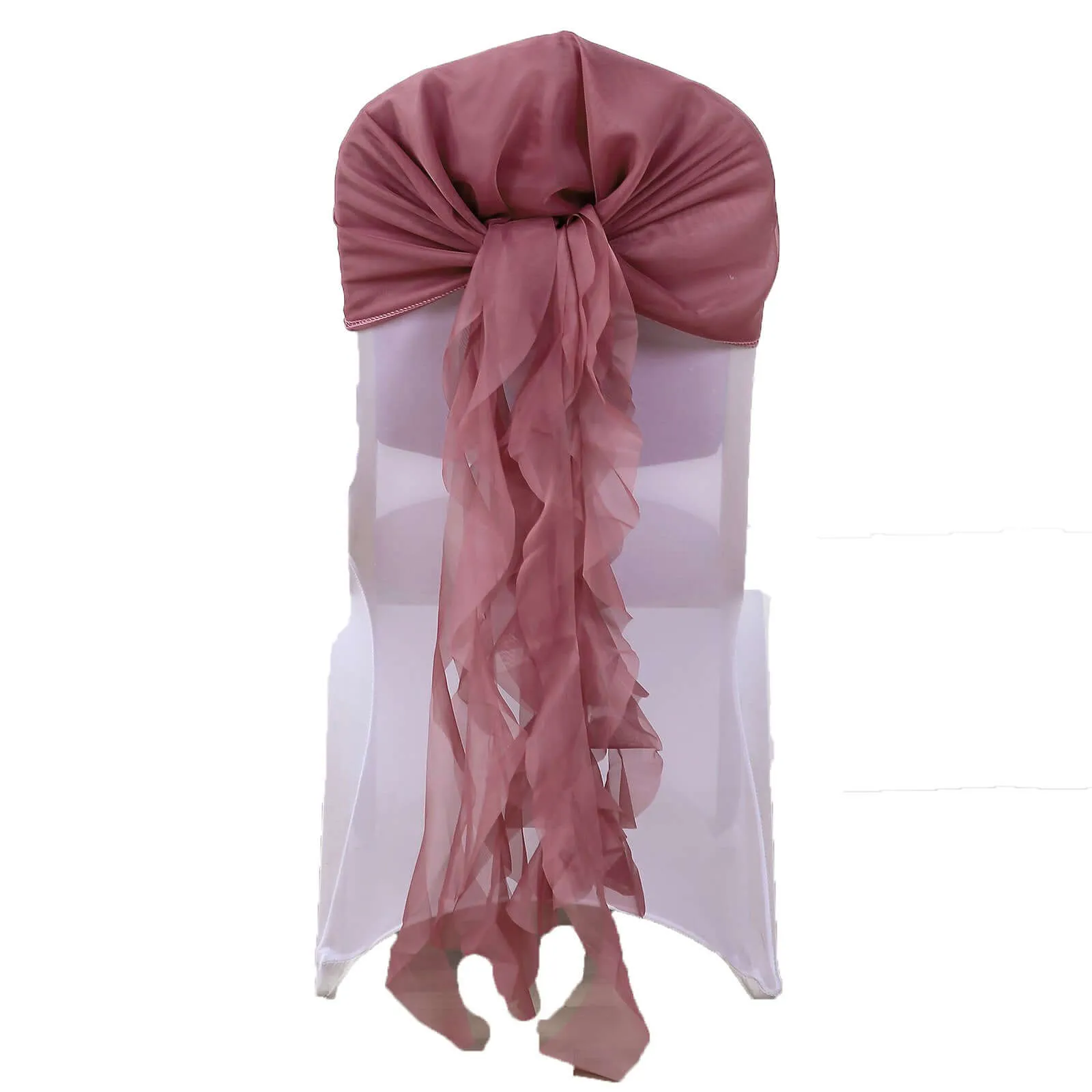1 Set Mauve Cinnamon Rose Chiffon Hoods With Ruffles Willow Chair Sashes
