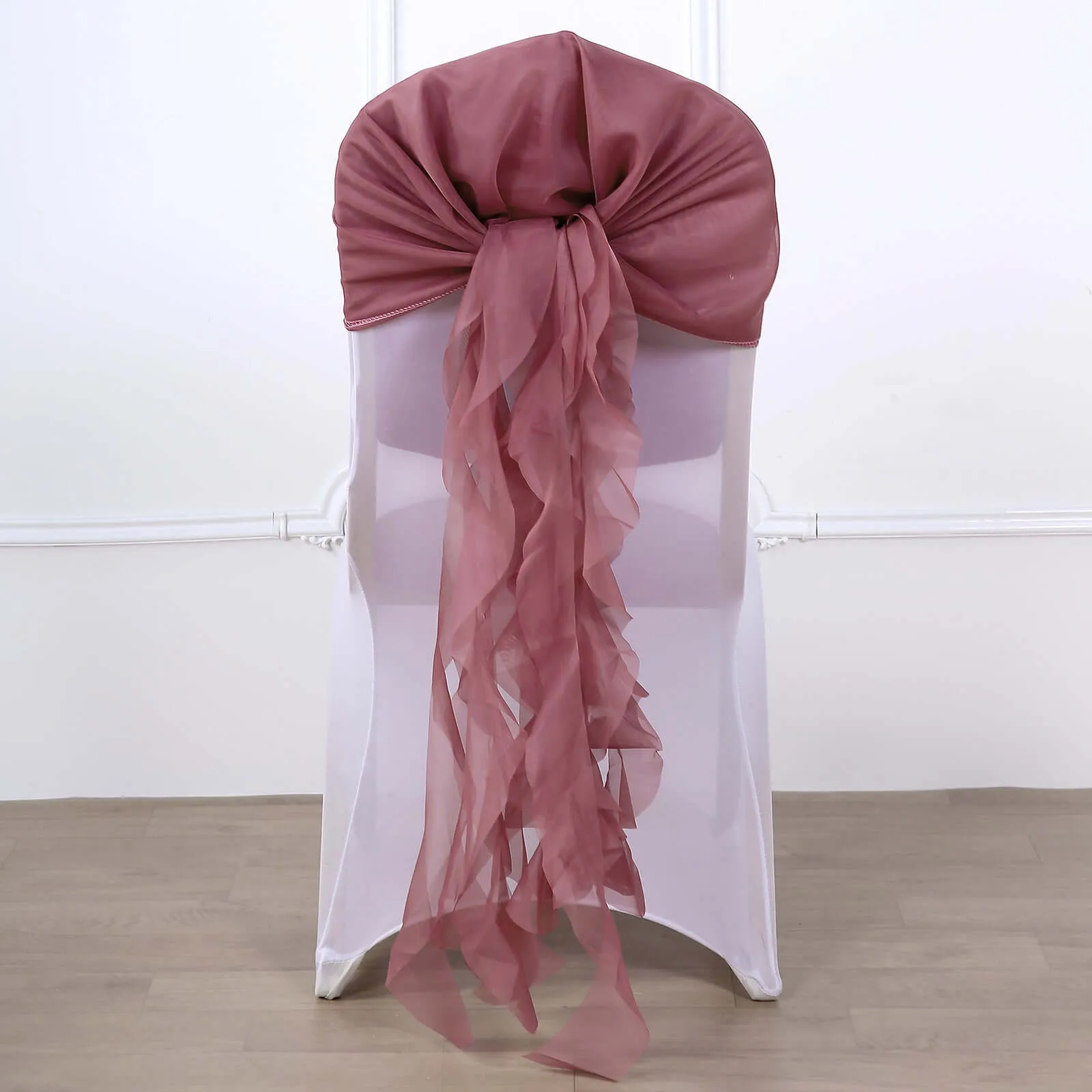 1 Set Mauve Cinnamon Rose Chiffon Hoods With Ruffles Willow Chair Sashes