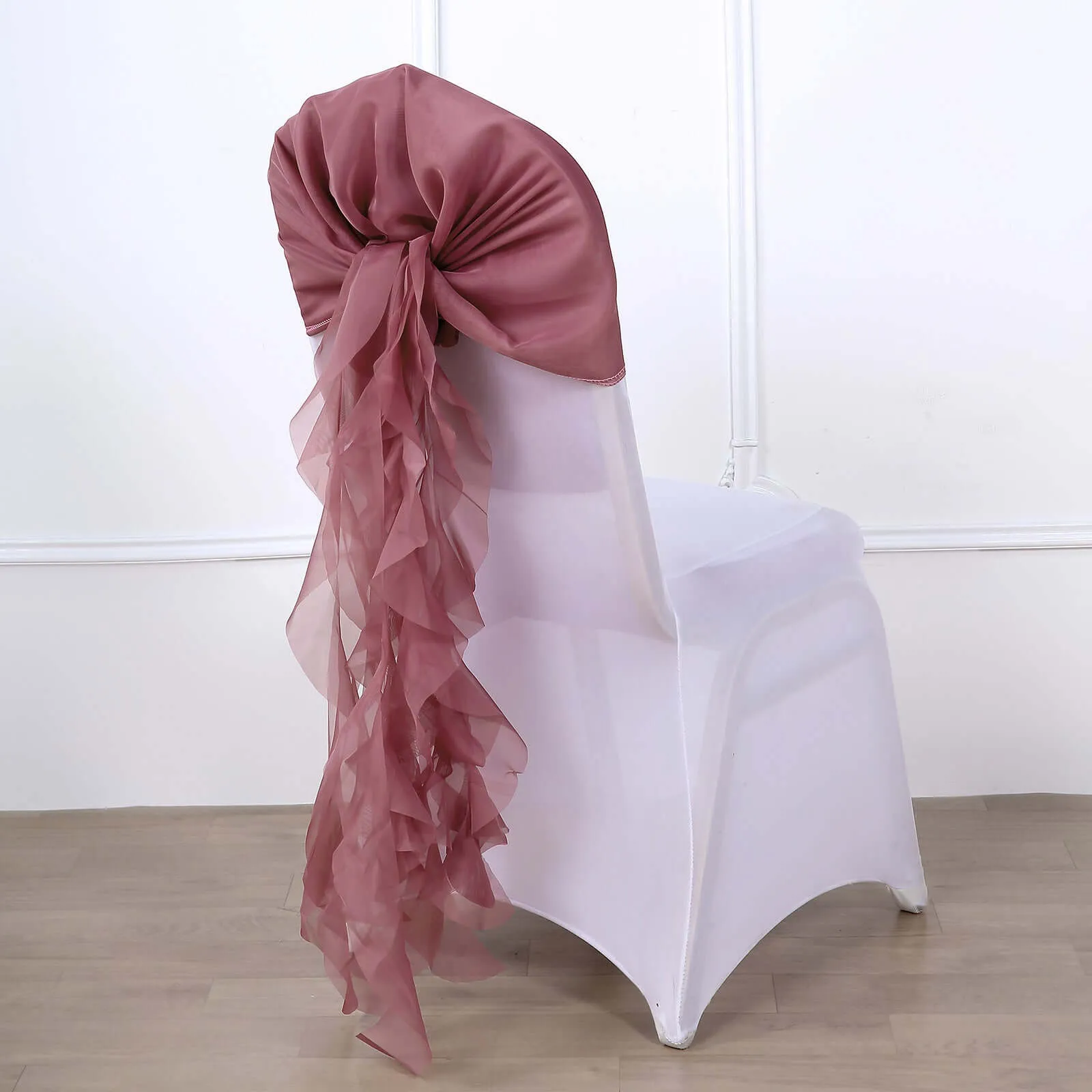 1 Set Mauve Cinnamon Rose Chiffon Hoods With Ruffles Willow Chair Sashes