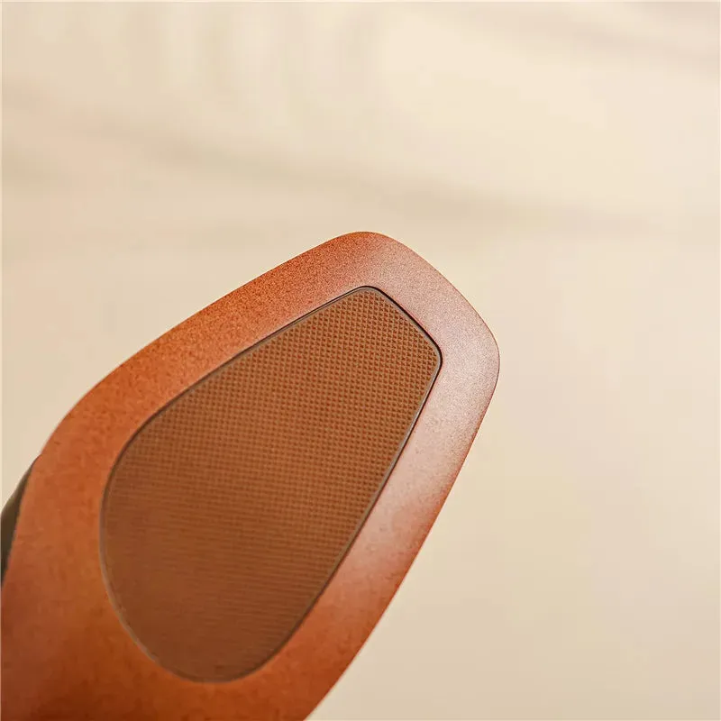 2024 New Genuine Leather Women Shoes Fashion Square Toe Slip-On Shallow Pumps  Thick Heel Spring Shoes Women Zapatos De Mujer