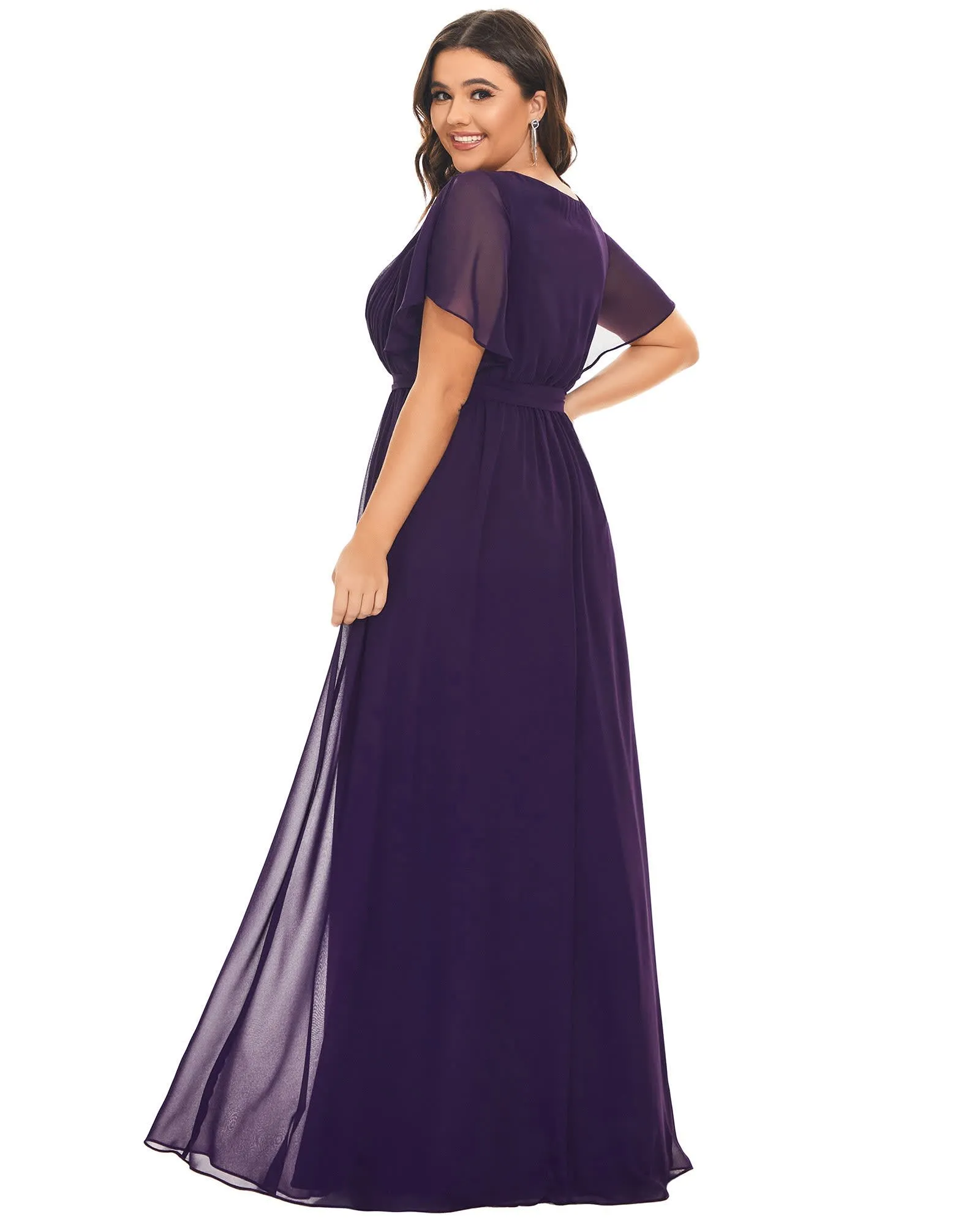 A-Line Pleated Chiffon Tie-Waist Evening Dress | Dark Purple