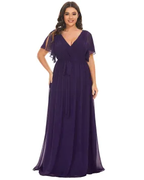 A-Line Pleated Chiffon Tie-Waist Evening Dress | Dark Purple