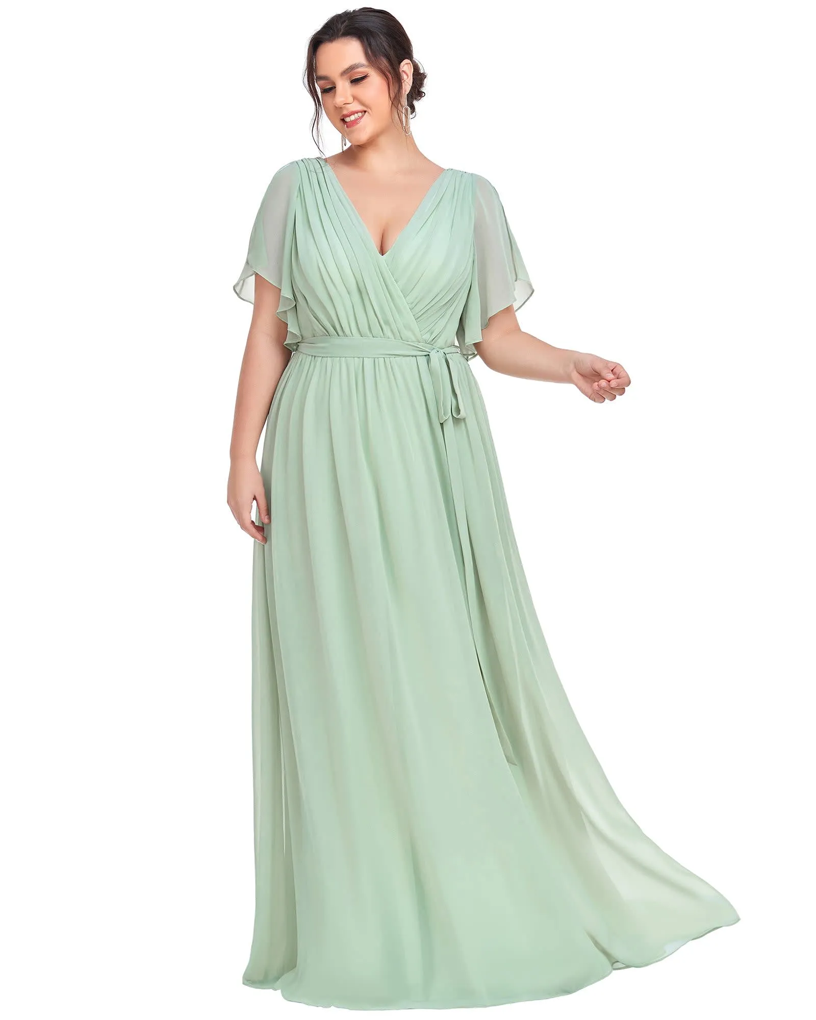 A-Line Pleated Chiffon Tie-Waist Evening Dress | Mint Green