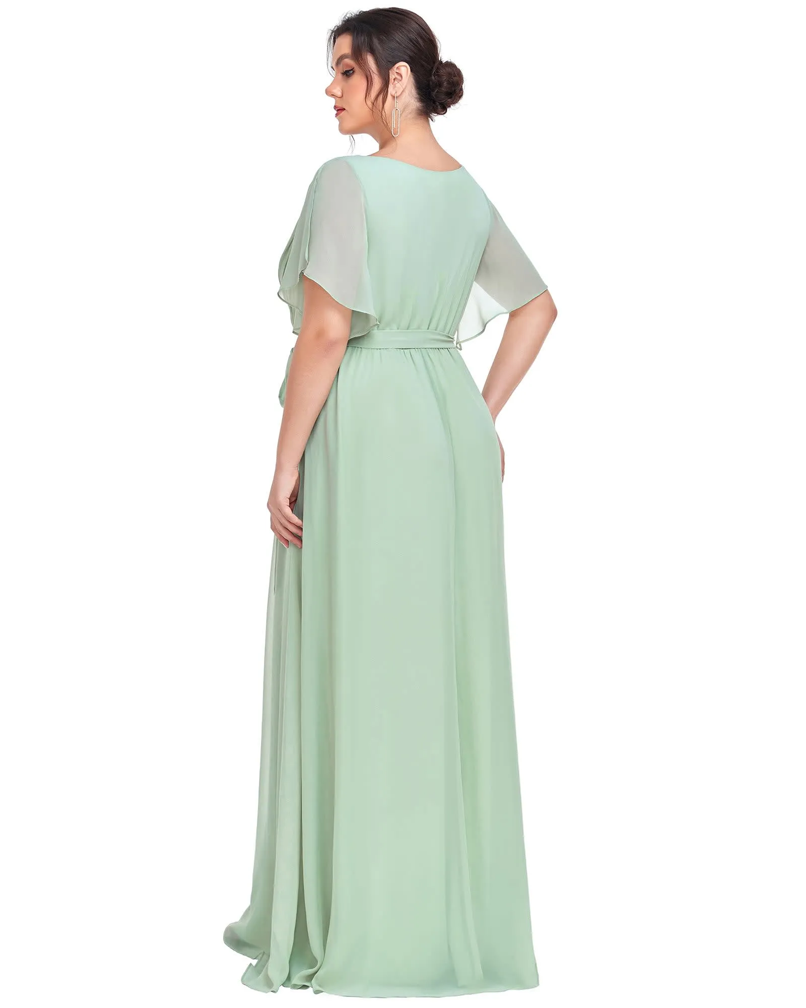 A-Line Pleated Chiffon Tie-Waist Evening Dress | Mint Green