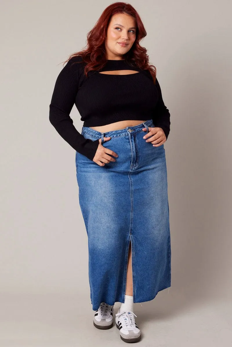 Black Cut Out Knit Top Long Sleeve