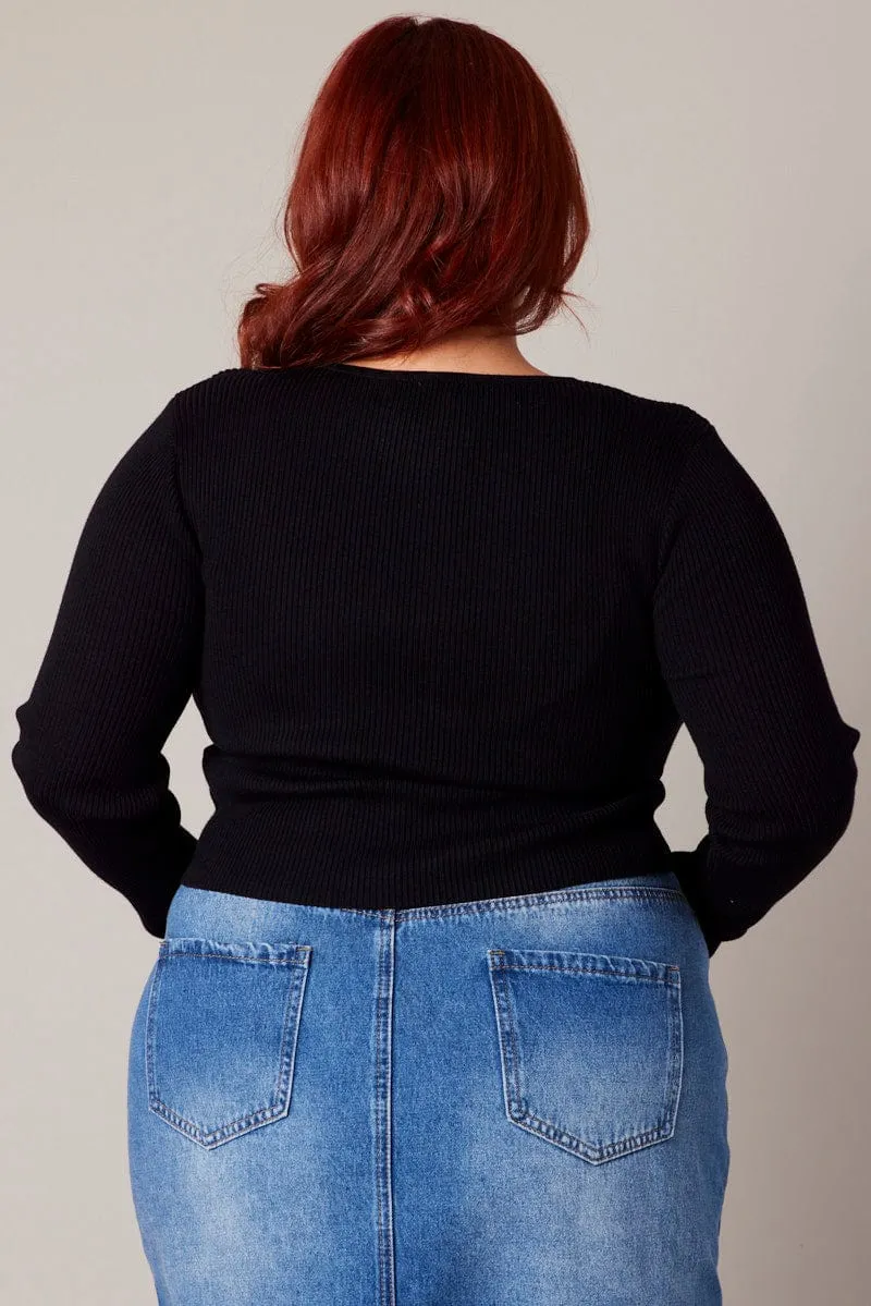 Black Cut Out Knit Top Long Sleeve