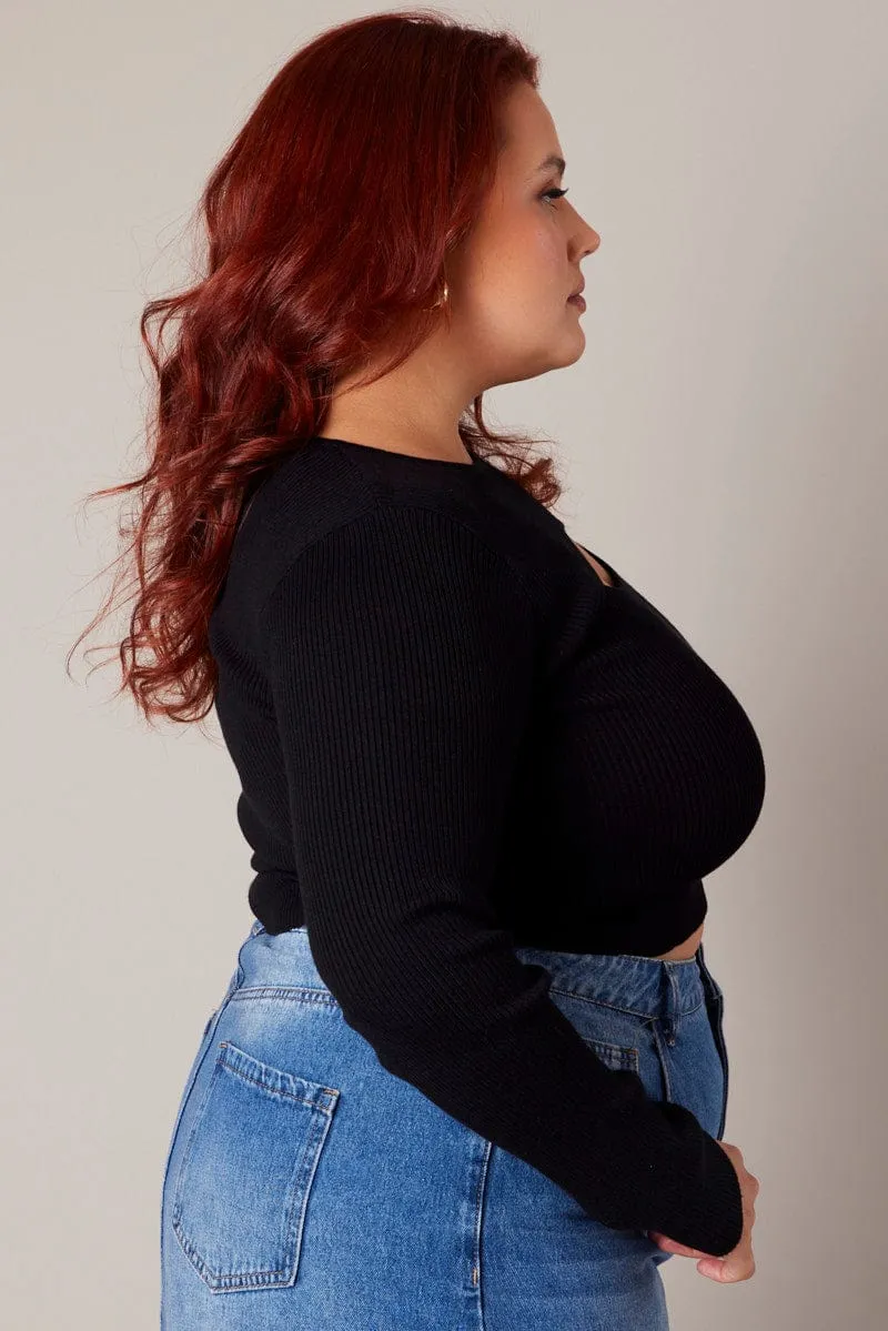 Black Cut Out Knit Top Long Sleeve