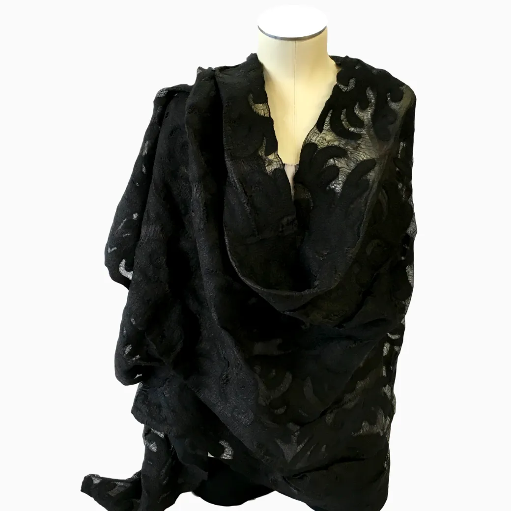 Black Silk and Felted Shawl from Krygyzstan