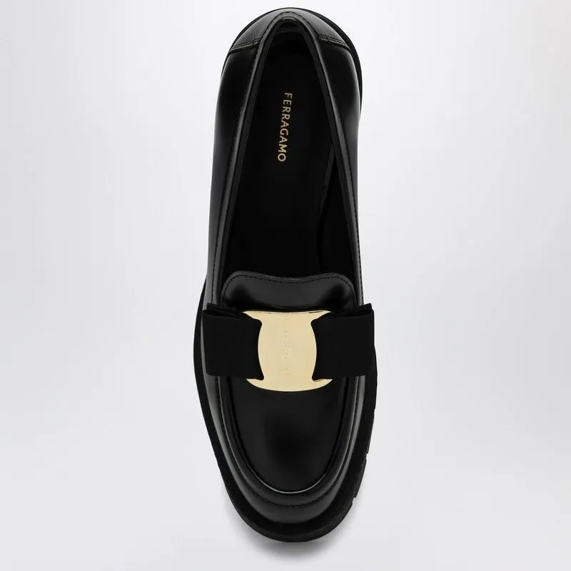 BLACK VARA BOW MOCCASIN WITH HEEL