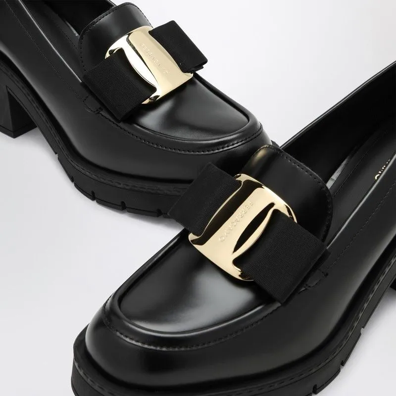 BLACK VARA BOW MOCCASIN WITH HEEL