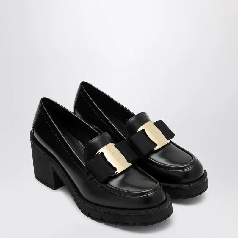 BLACK VARA BOW MOCCASIN WITH HEEL