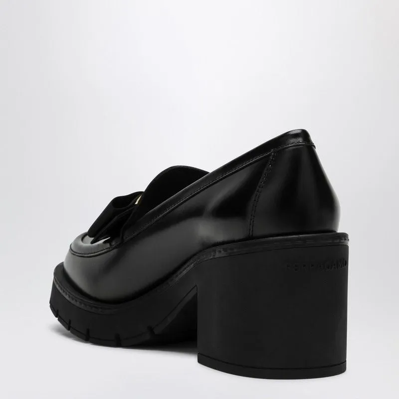 BLACK VARA BOW MOCCASIN WITH HEEL