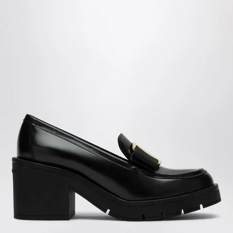 BLACK VARA BOW MOCCASIN WITH HEEL