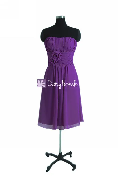 Dark Violet Chiffon Party Dress Strapless Deep Lilace Bridesmaids Dress (BM2460)