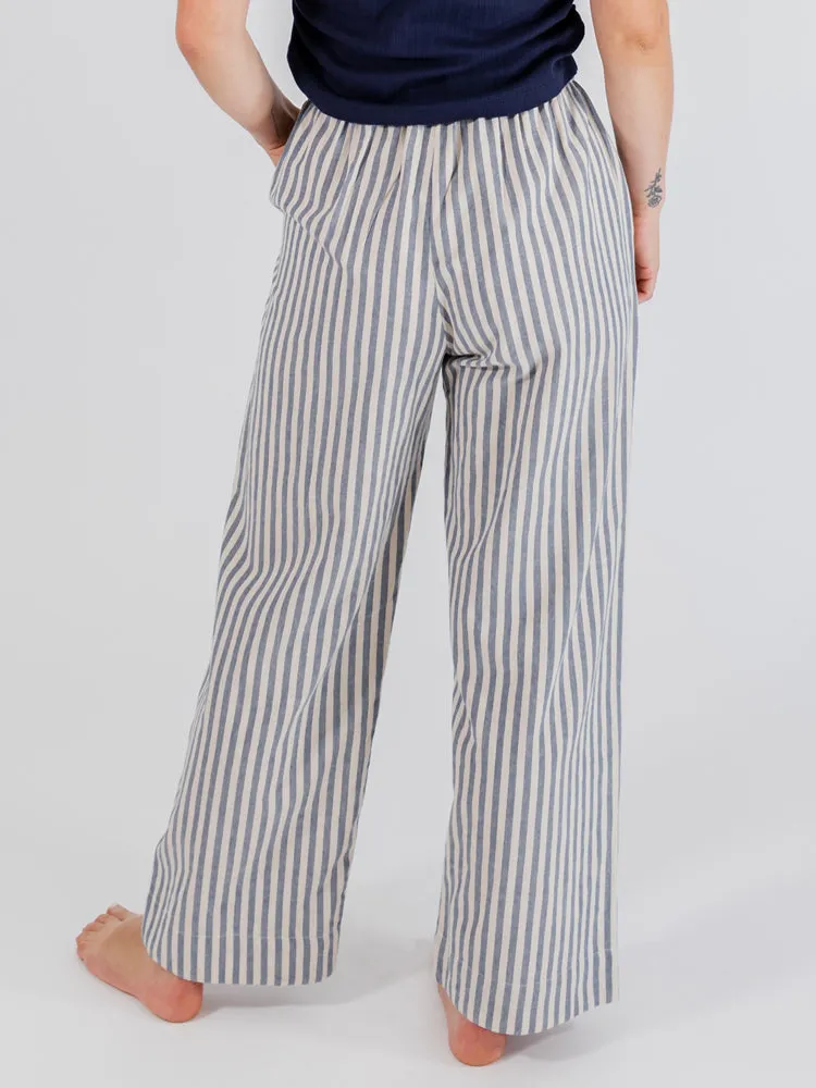 Emmy Drawstring Pant - Pinstripe Blue