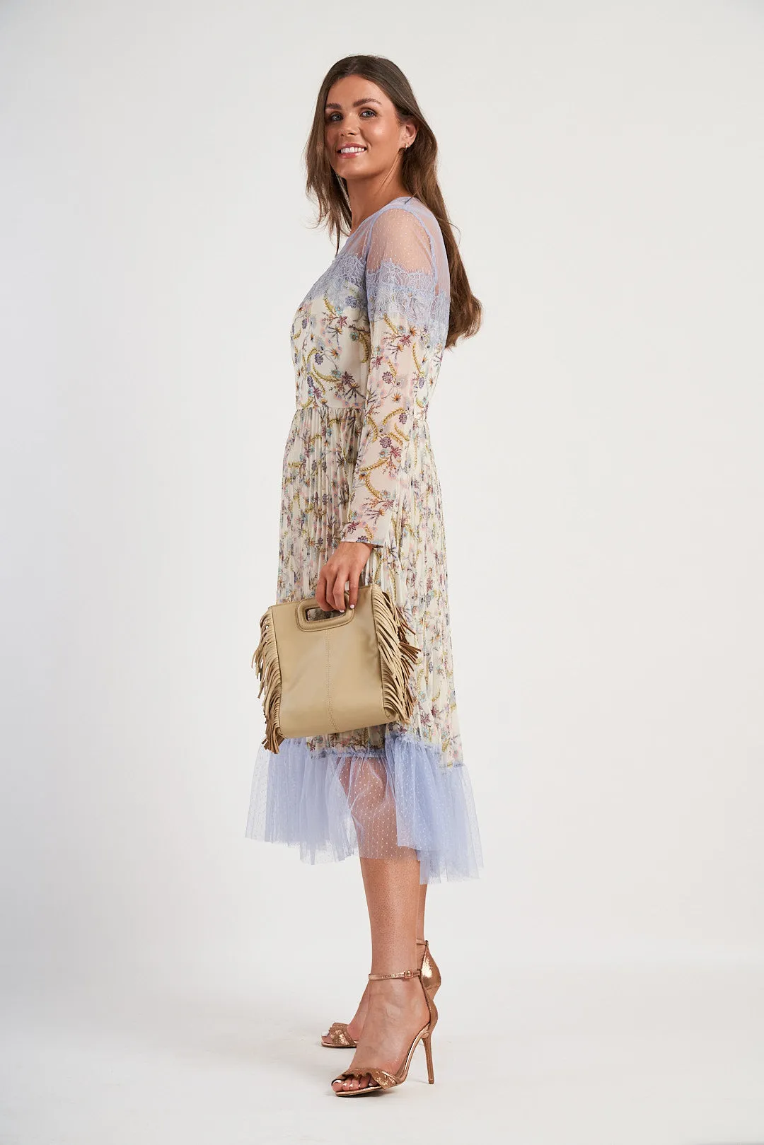 Fee G Floral Pleated Midi Dress