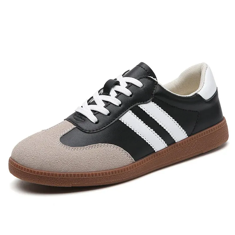 Flat Luxury Shoes Women Autumn Classic Ladies Sneakers Leather Retro Low Cut Lace -up Casual Round Toe Grey White