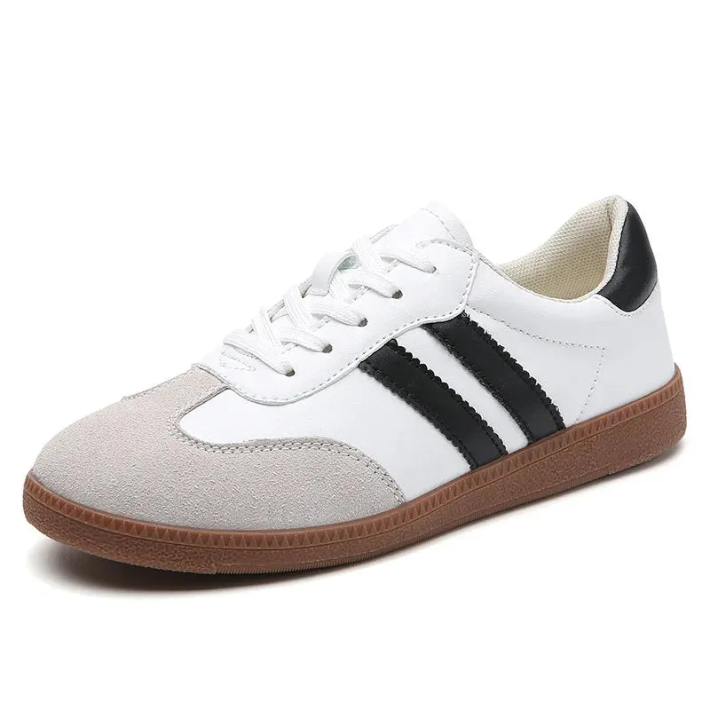 Flat Luxury Shoes Women Autumn Classic Ladies Sneakers Leather Retro Low Cut Lace -up Casual Round Toe Grey White