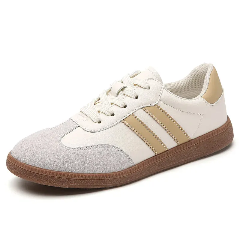 Flat Luxury Shoes Women Autumn Classic Ladies Sneakers Leather Retro Low Cut Lace -up Casual Round Toe Grey White