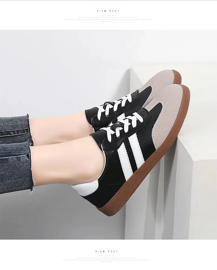 Flat Luxury Shoes Women Autumn Classic Ladies Sneakers Leather Retro Low Cut Lace -up Casual Round Toe Grey White