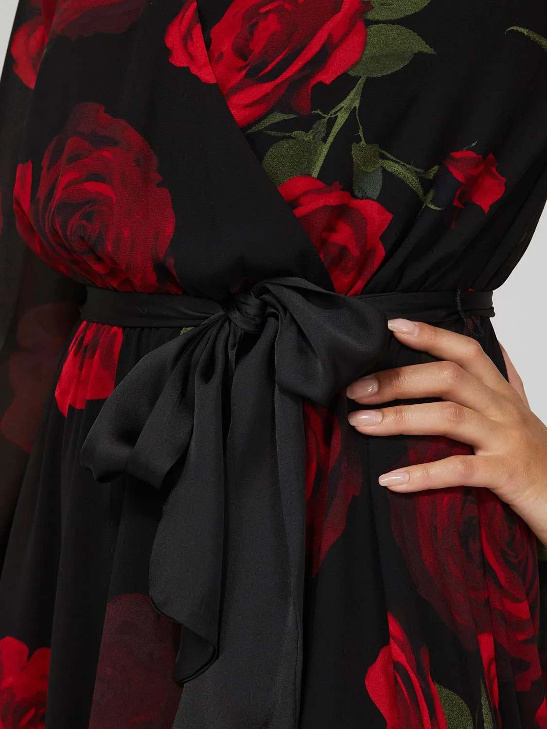 Floral Print Chiffon Cross-Front Midi Dress
