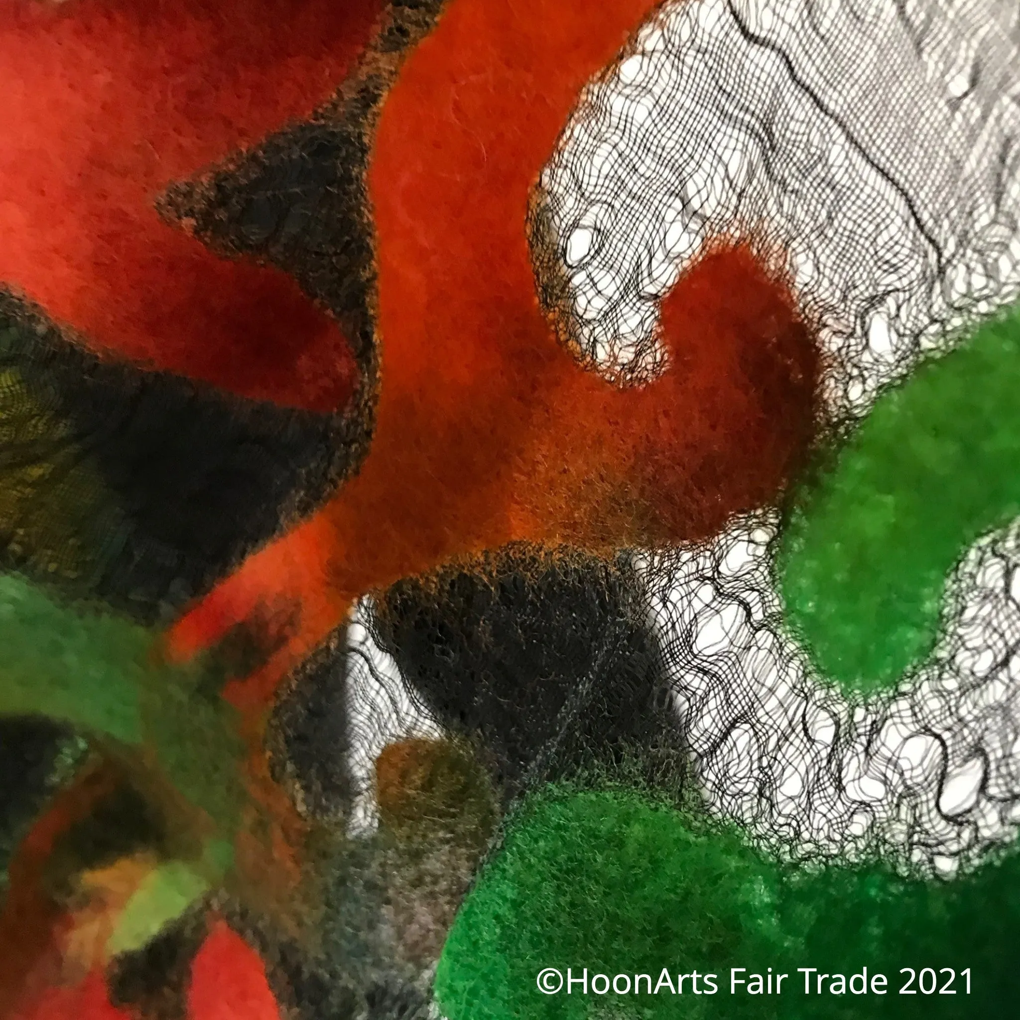 Handmade Sheer Felted Silk Eagle Shawl-Green & Orange