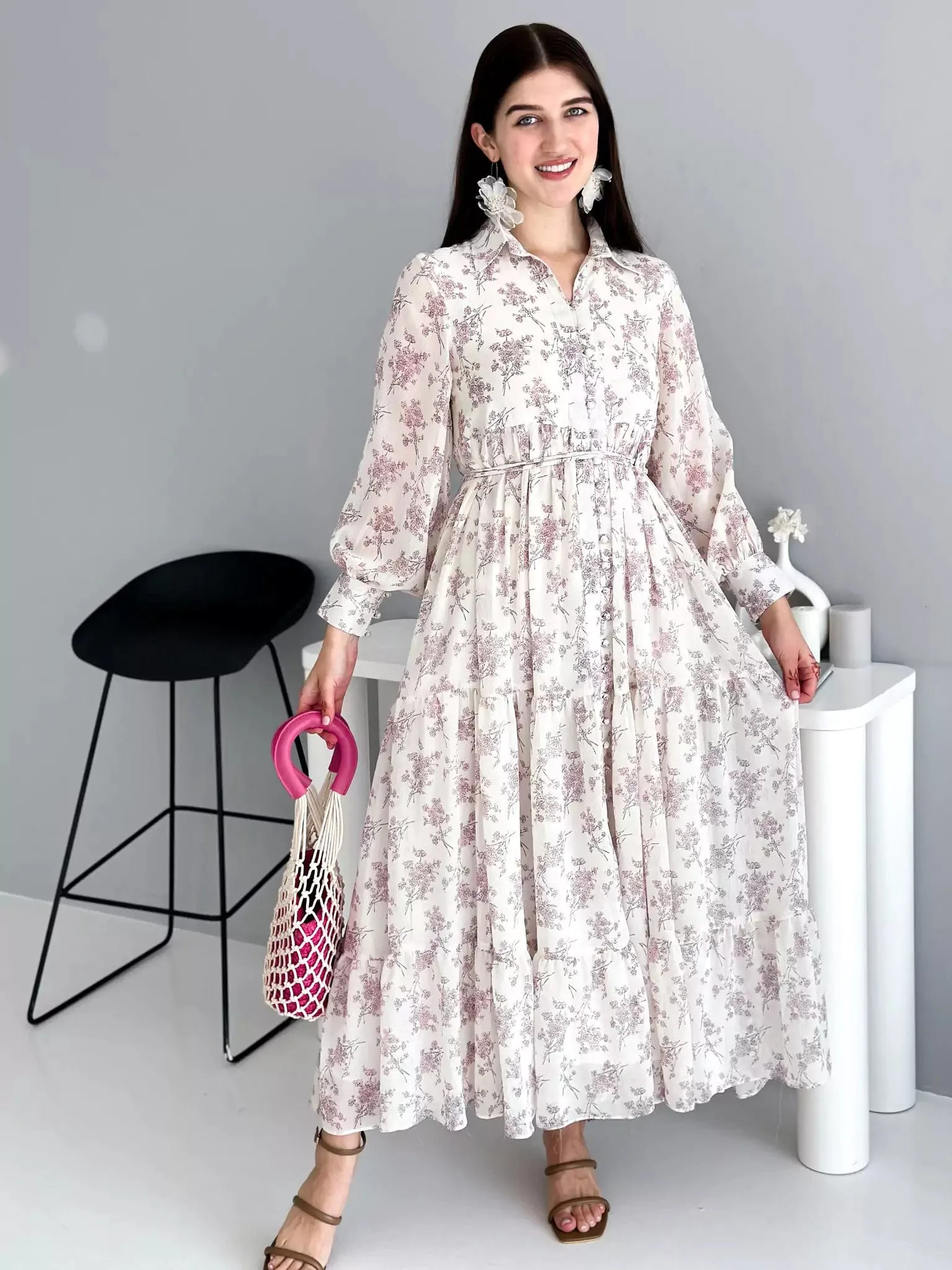 Holiday Floral Long Dress