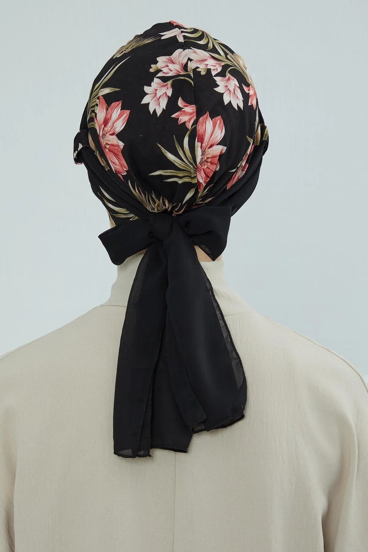 Instant Turban Cotton Scarf Head Wrap with Chiffon Headband, Lightweight Multicolor Headwear Bonnet Cap with Various Pattern Options,B-24YD