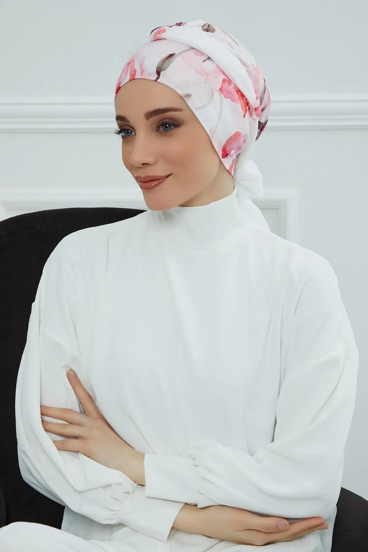 Instant Turban Cotton Scarf Head Wrap with Chiffon Headband, Lightweight Multicolor Headwear Bonnet Cap with Various Pattern Options,B-24YD