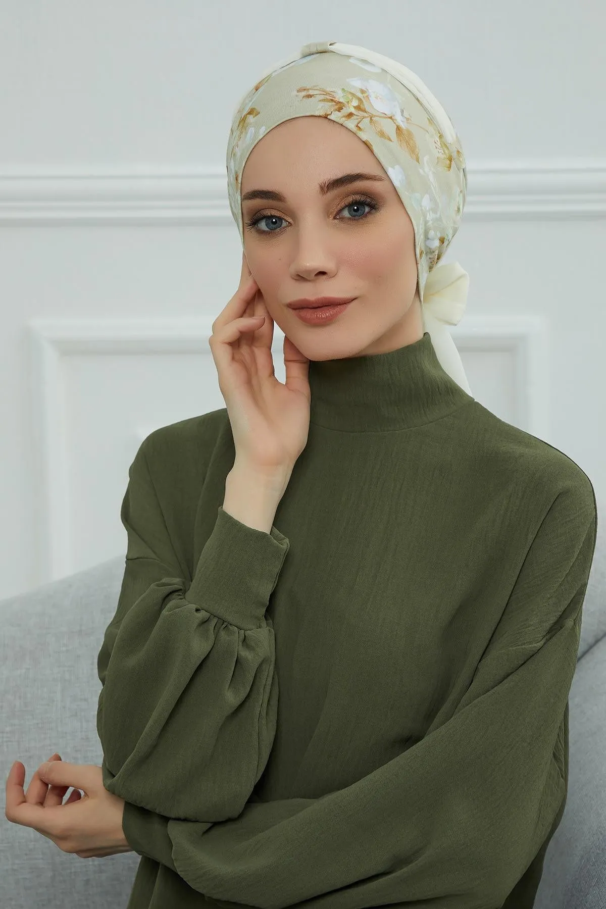 Instant Turban Cotton Scarf Head Wrap with Chiffon Headband, Lightweight Multicolor Headwear Bonnet Cap with Various Pattern Options,B-24YD
