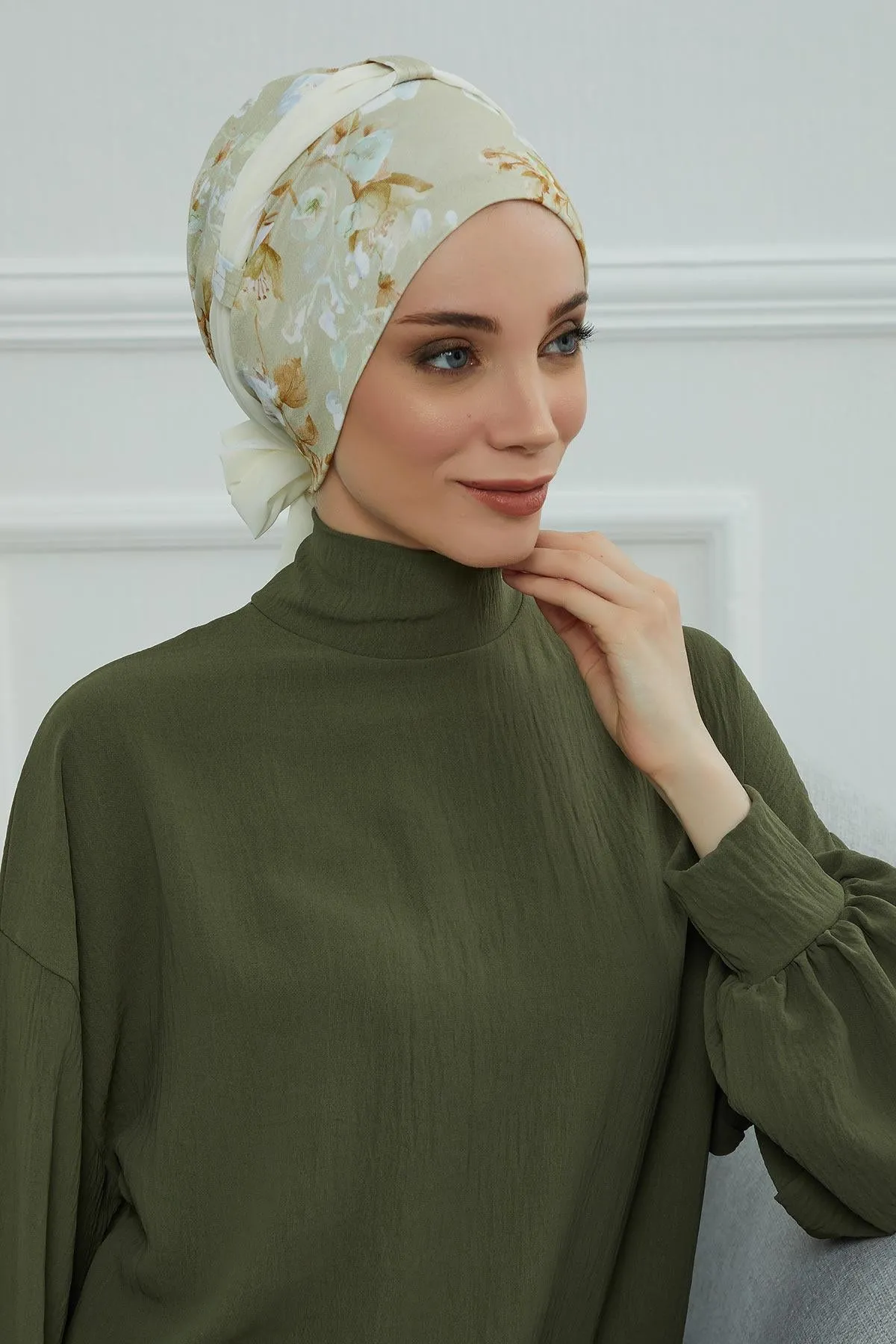 Instant Turban Cotton Scarf Head Wrap with Chiffon Headband, Lightweight Multicolor Headwear Bonnet Cap with Various Pattern Options,B-24YD
