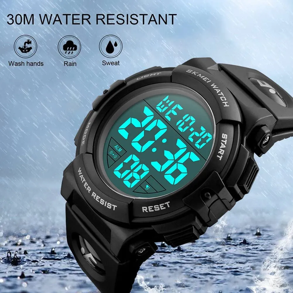 Large Face Digital Men’S Watch Sports Waterproof LED Military Wristwatches Chronograph Alarm Clock