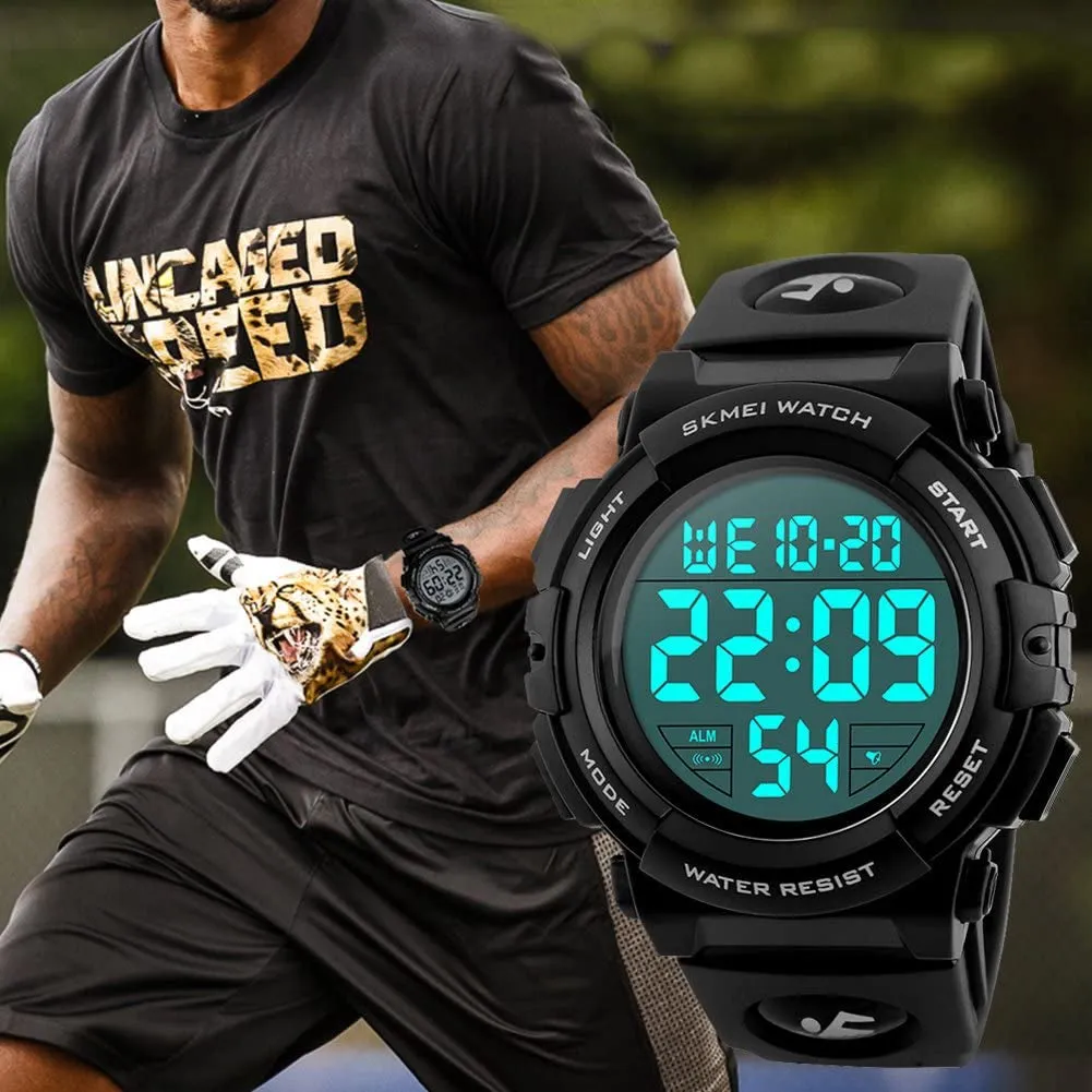 Large Face Digital Men’S Watch Sports Waterproof LED Military Wristwatches Chronograph Alarm Clock