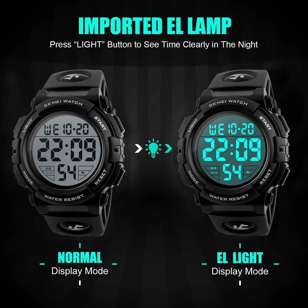 Large Face Digital Men’S Watch Sports Waterproof LED Military Wristwatches Chronograph Alarm Clock