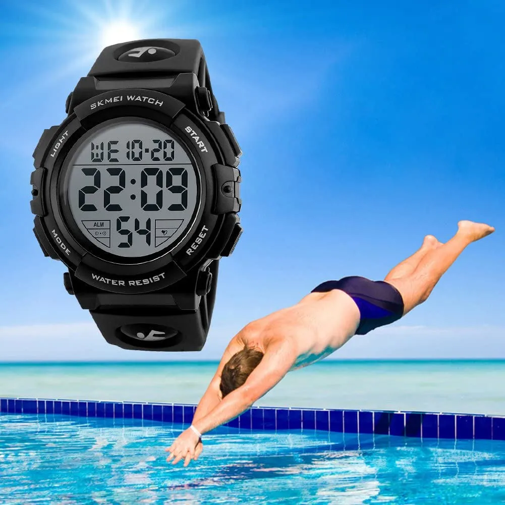 Large Face Digital Men’S Watch Sports Waterproof LED Military Wristwatches Chronograph Alarm Clock