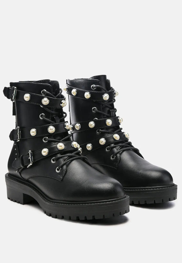 Pearl Studded Biker Boots
