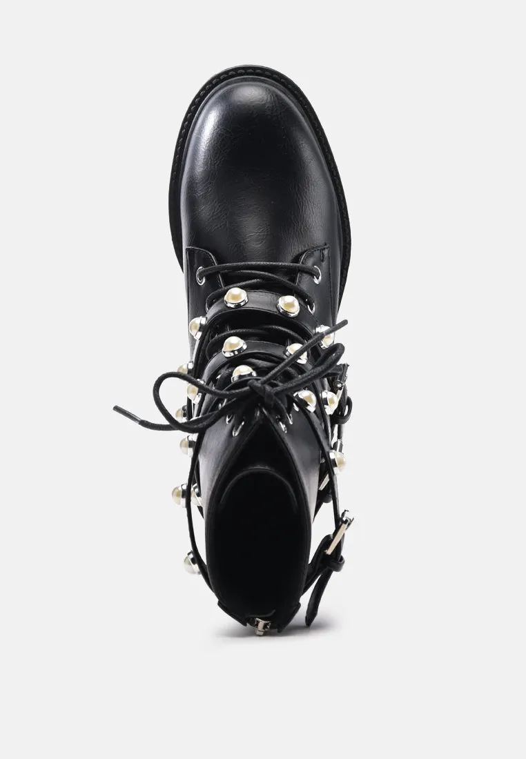 Pearl Studded Biker Boots
