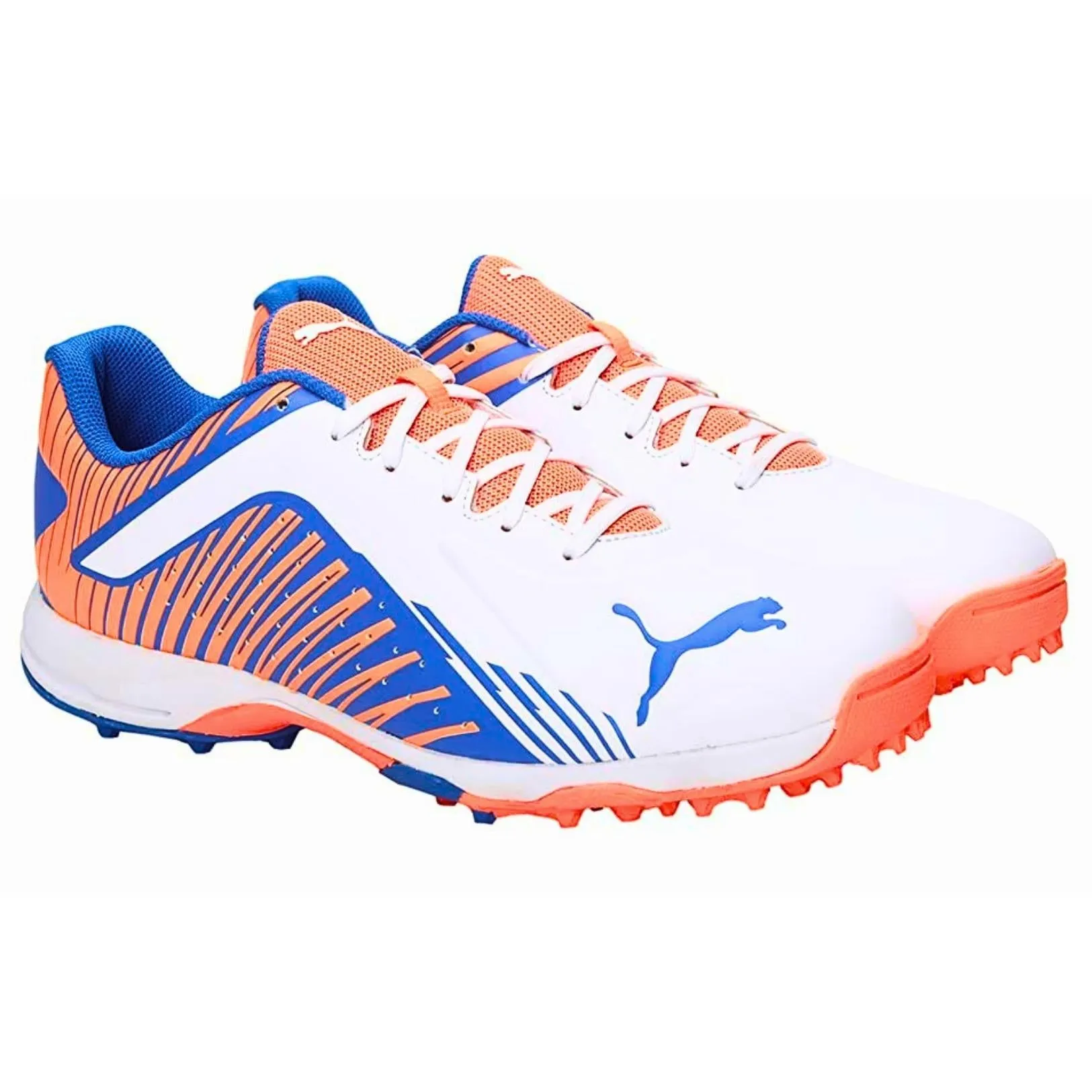 PUMA Cricket Shoes FH-Rubber-22 White-Bluemazing-Neon Citrus