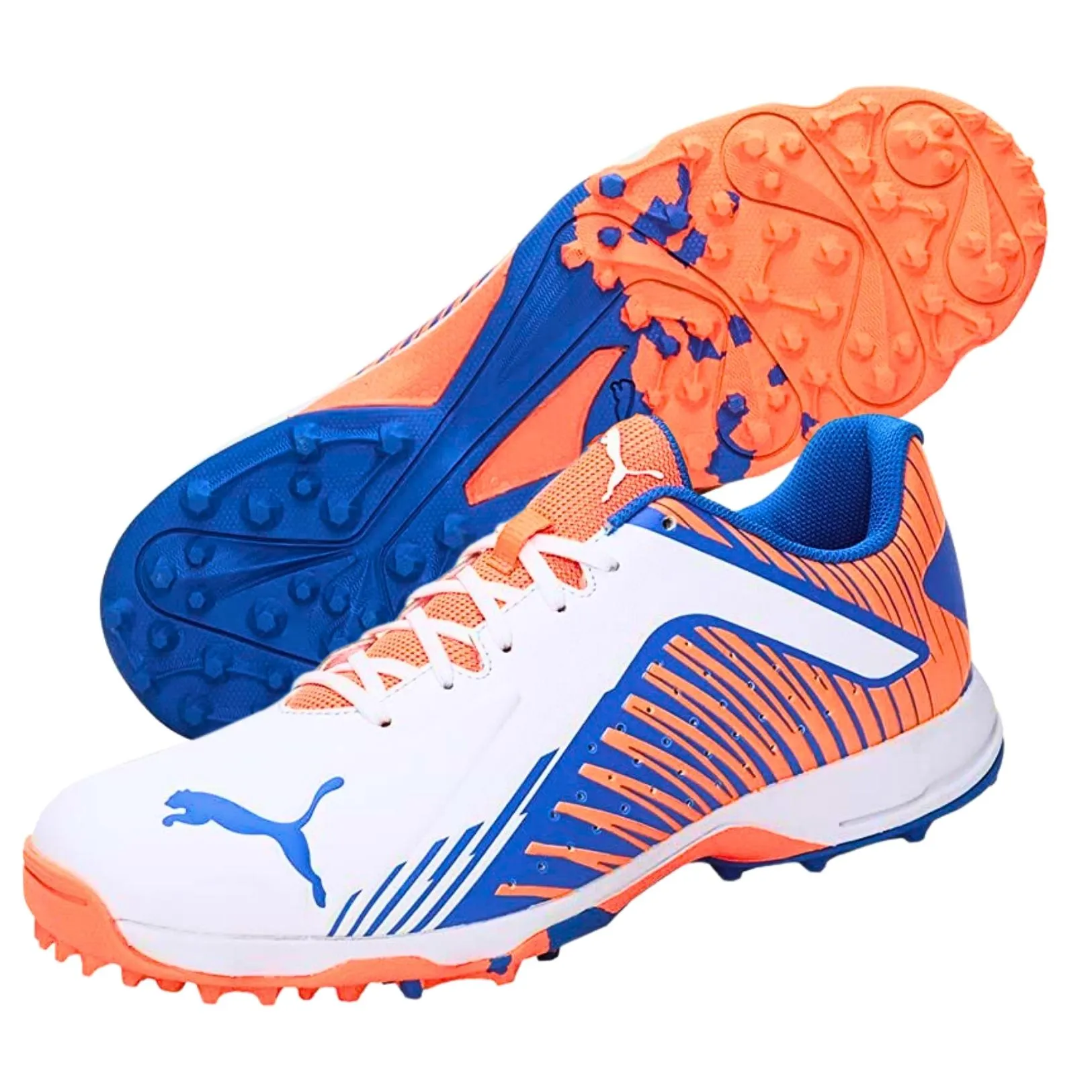 PUMA Cricket Shoes FH-Rubber-22 White-Bluemazing-Neon Citrus