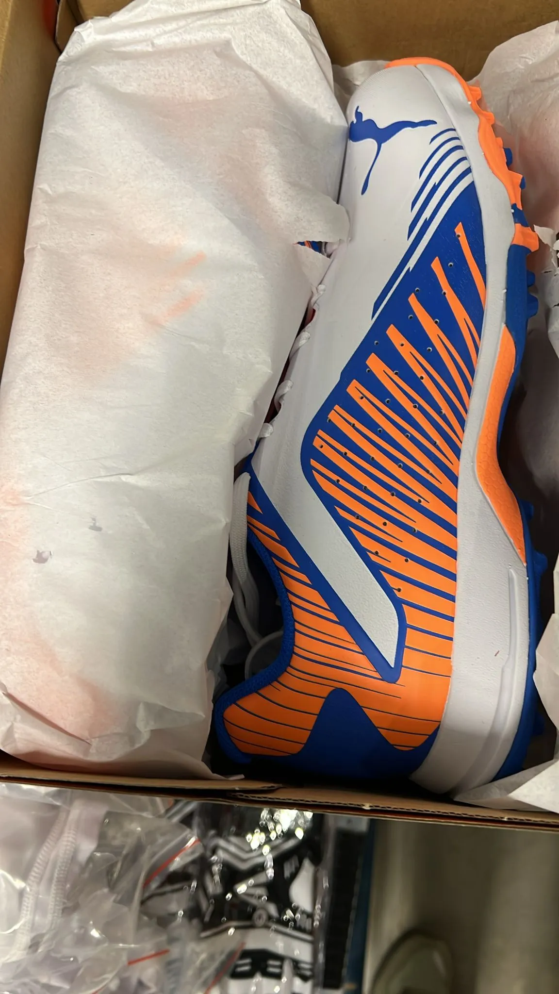 PUMA Cricket Shoes FH-Rubber-22 White-Bluemazing-Neon Citrus