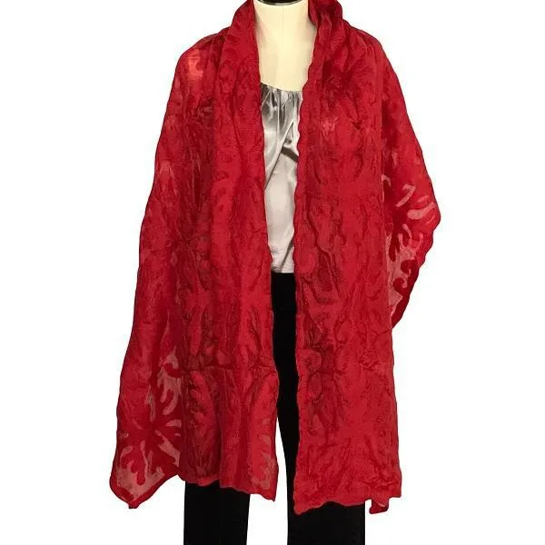 Red Silk and Felted Shawl from Kyrgyzstan