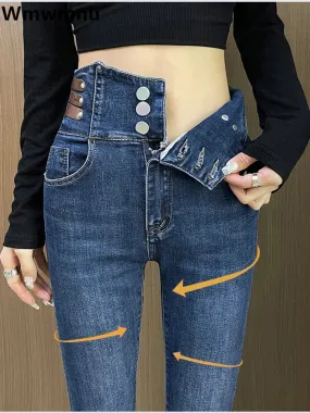 Woman Korean Streetwear Stretch Denim Pants Skinny Hight Waist Pencil Jeans Spring Vintage Casual Kot Pantolon Slim Vaqueros