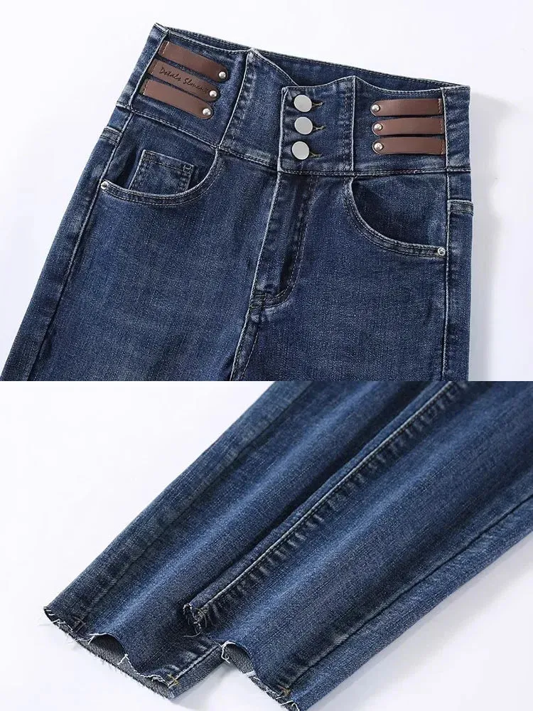 Woman Korean Streetwear Stretch Denim Pants Skinny Hight Waist Pencil Jeans Spring Vintage Casual Kot Pantolon Slim Vaqueros