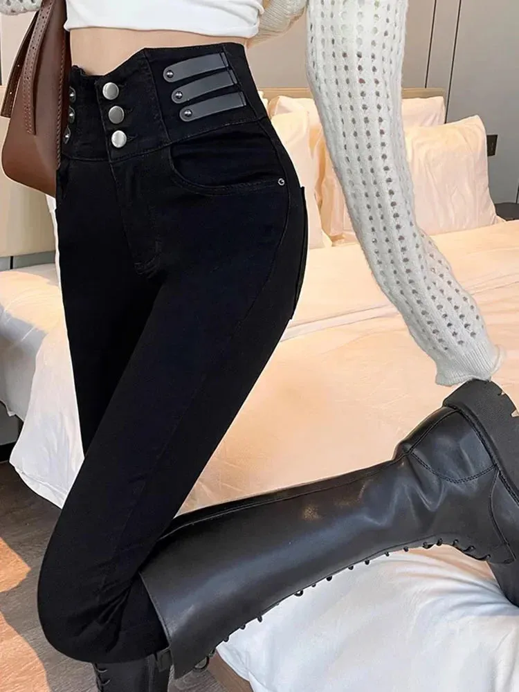 Woman Korean Streetwear Stretch Denim Pants Skinny Hight Waist Pencil Jeans Spring Vintage Casual Kot Pantolon Slim Vaqueros