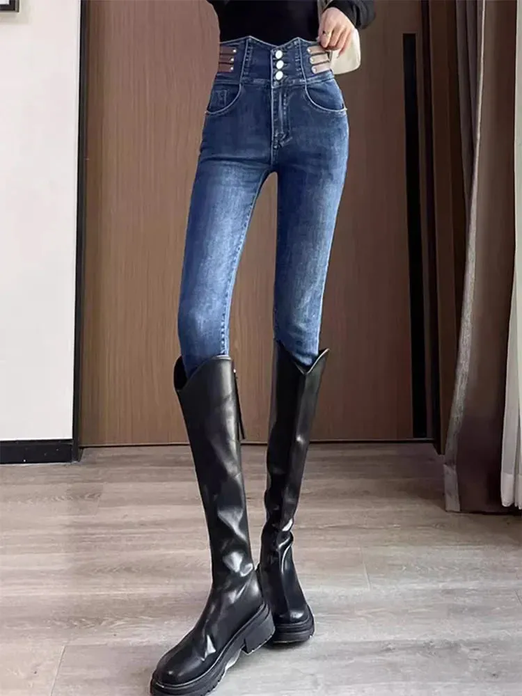 Woman Korean Streetwear Stretch Denim Pants Skinny Hight Waist Pencil Jeans Spring Vintage Casual Kot Pantolon Slim Vaqueros